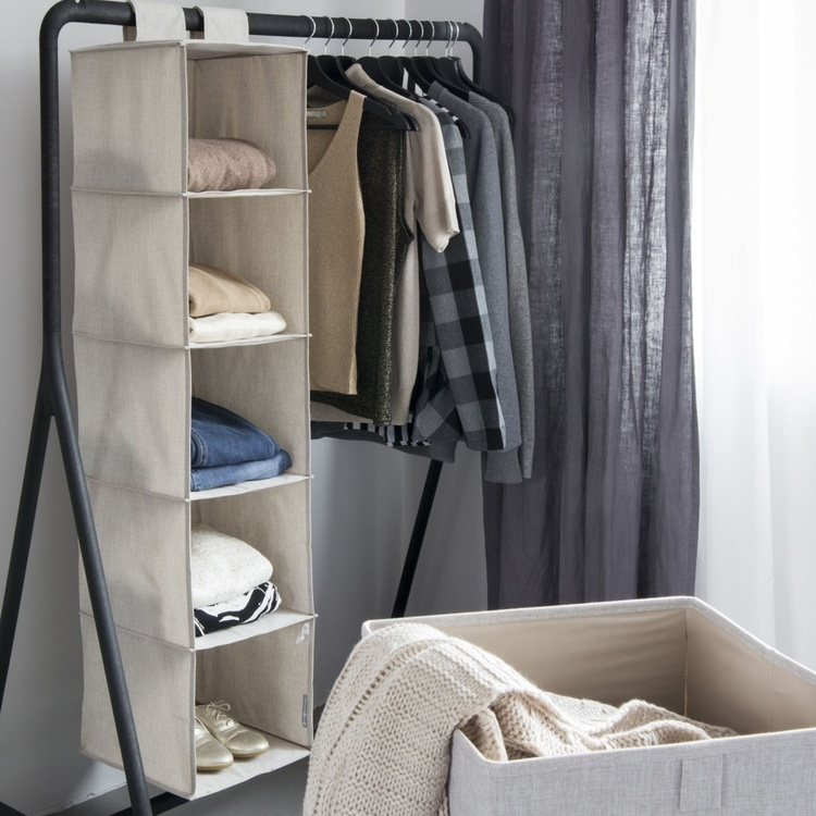 Hengende garderobeoppbevaring 5 hyller, beige i gruppen Oppbevaring hos SmartaSaker.se (41282)