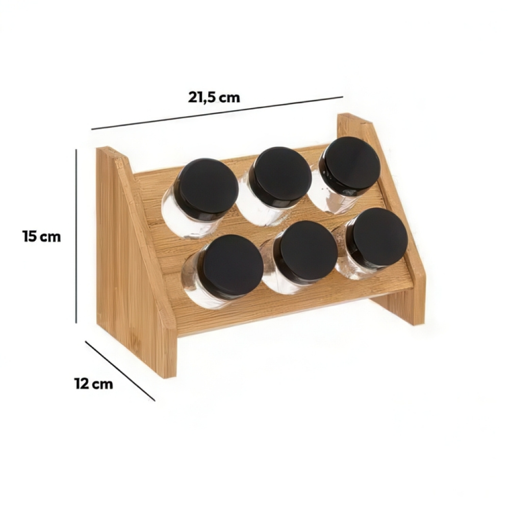 Krydderstativ i bambus med 6 glasskrukker, BAMBOO SPICE RACK, Natur i gruppen Oppbevaring / Kjøkkenskap / Organisere kjøkkenskap / Krydderhyller hos SmartaSaker.se (41609)