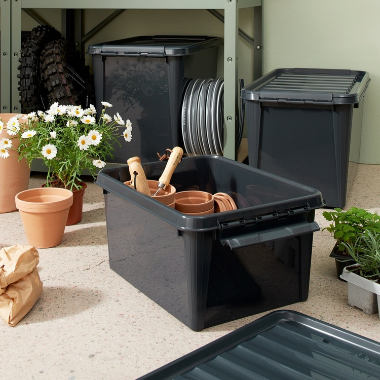 Oppbevaringsboks med lokk i resirkulert plast 31L, SmartStore, Grå i gruppen Oppbevaring / Oppbevaringsbokser / SmartStore oppbevaringsbokser hos SmartaSaker.se (41723)