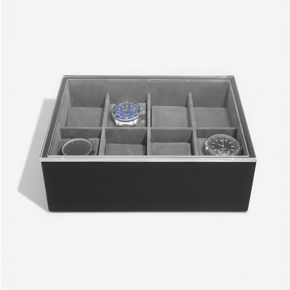 Klokkeboks med displaylokk, STACKERS WATCH BOX, 18 x 26 x H 9,5 cm Svart i gruppen Oppbevaring / Outlet hos SmartaSaker.se (41738)