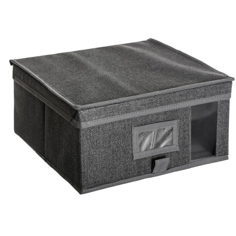 Eske i stoff med lokk, ORSO STORAGE BOX SMALL, 30 x 30 x H 15 cm, Mørkegrå i gruppen Oppbevaring / Oppbevaringsbokser hos SmartaSaker.se (41772)