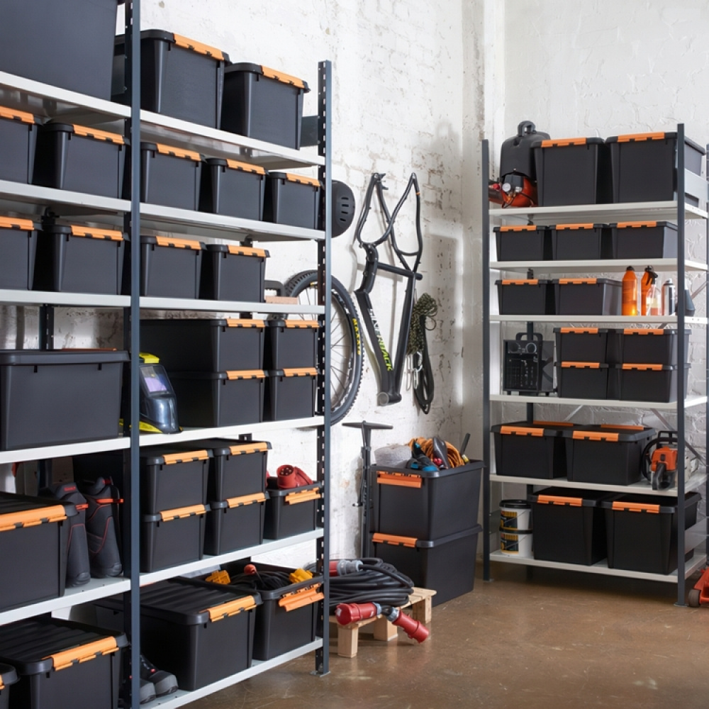 Oppbevaringsboks med lokk 14L, SmartStore Pro, Svart/oransje i gruppen Oppbevaring / Oppbevaringsbokser / SmartStore oppbevaringsbokser hos SmartaSaker.se (41863)