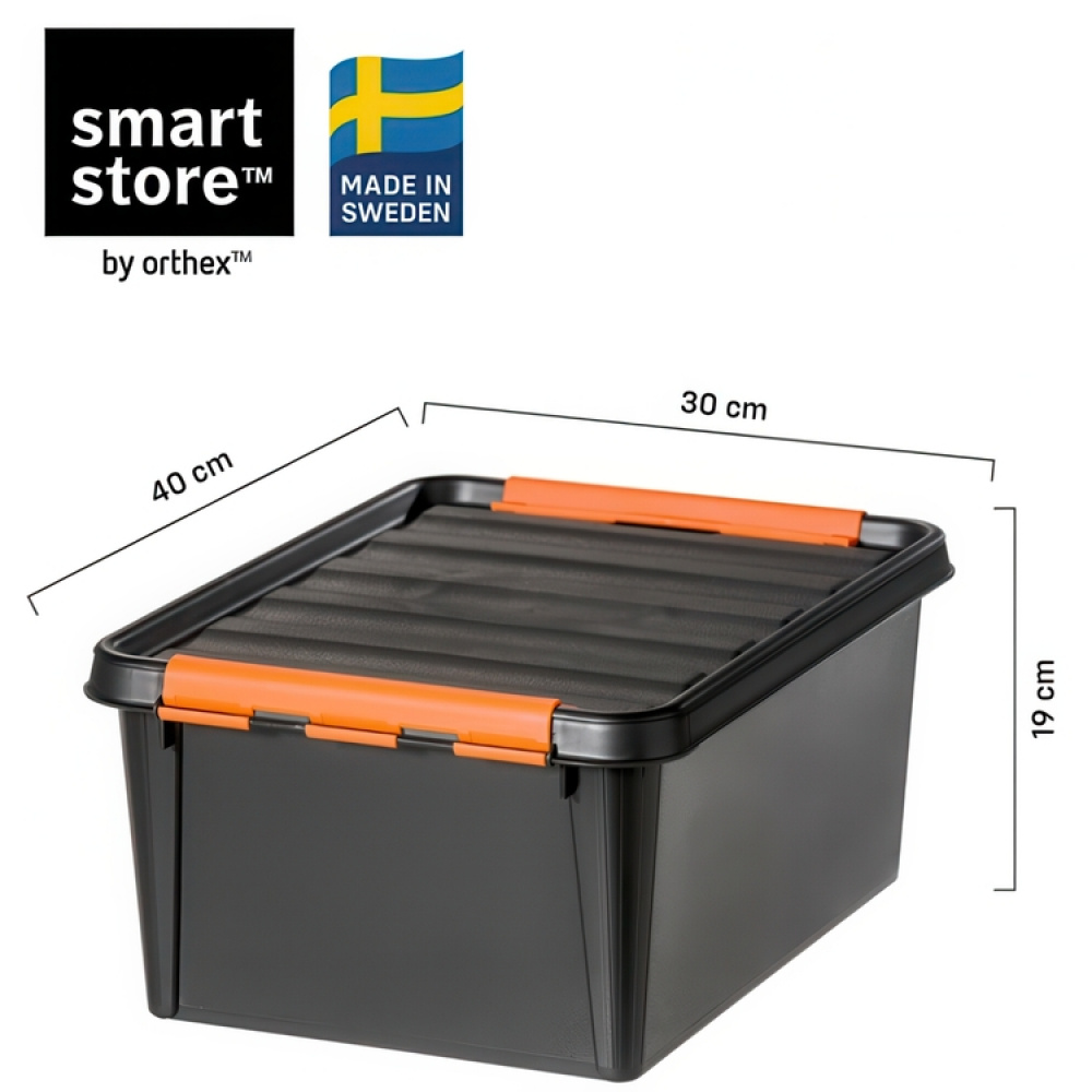 Oppbevaringsboks med lokk 14L, SmartStore Pro, Svart/oransje i gruppen Oppbevaring / Oppbevaringsbokser / SmartStore oppbevaringsbokser hos SmartaSaker.se (41863)