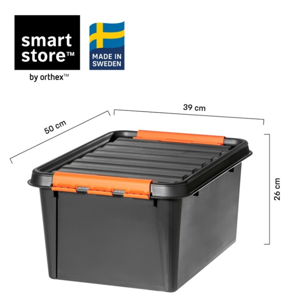 Oppbevaringsboks med lokk 31L, SmartStore Pro, Svart/oransje i gruppen Oppbevaring / Oppbevaringsbokser / SmartStore oppbevaringsbokser hos SmartaSaker.se (41864)
