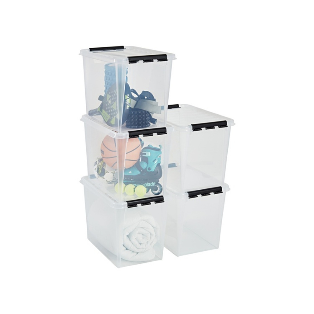 Stor oppbevaringsboks med lokk 66L, SmartStore, Klar/sort i gruppen Oppbevaring hos SmartaSaker.se (41877)