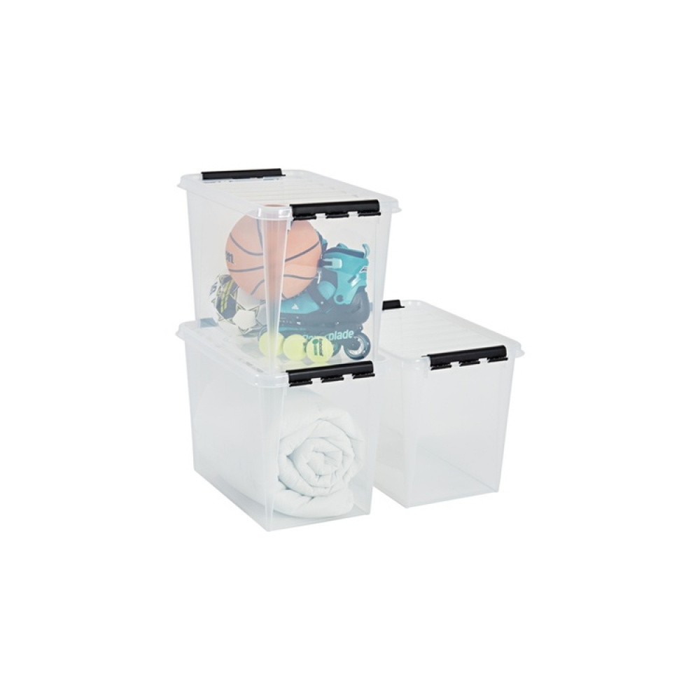 Stor oppbevaringsboks med lokk 66L, SmartStore, Klar/sort i gruppen Oppbevaring hos SmartaSaker.se (41877)