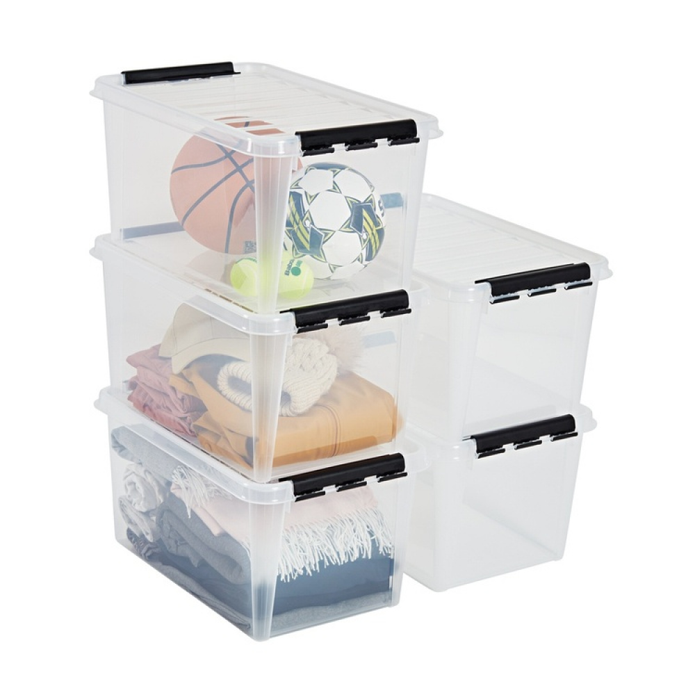 Stor oppbevaringsboks med lokk 46L, SmartStore, Klar/svart i gruppen Oppbevaring hos SmartaSaker.se (41879)