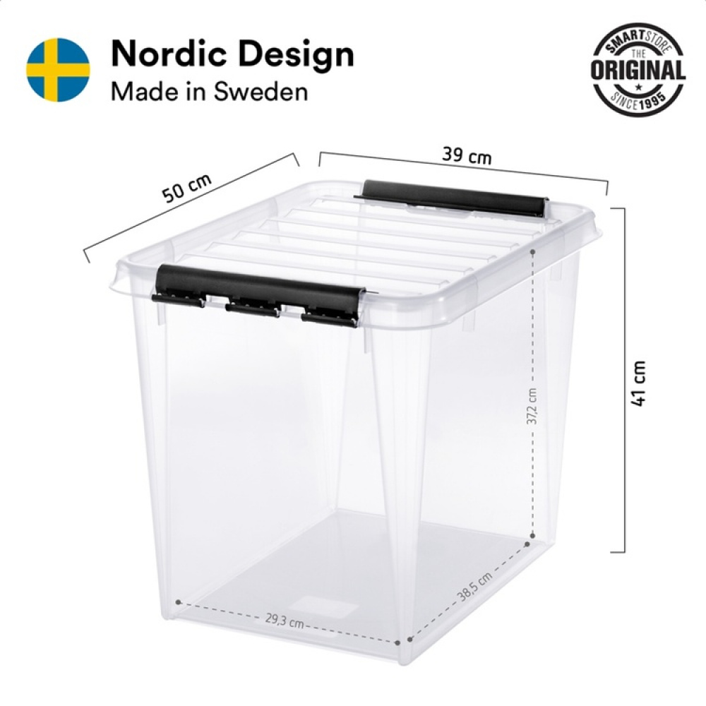 Stor oppbevaringsboks med lokk 52L, SmartStore, Klar/svart i gruppen Oppbevaring hos SmartaSaker.se (41880)