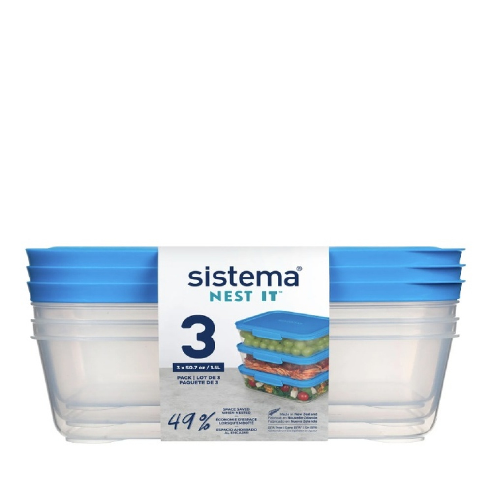Matboks i plast 3-pakning, 1,5L, Sistema i gruppen Oppbevaring / Kjøkkenskap / Matbokser / Matbokser i plast hos SmartaSaker.se (42198)
