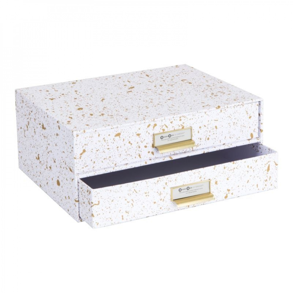 Minikommode, 2 skuffer, BIGSO BIRGER, 33 x 25,5 x H 14,5 cm, Hvit / Splash Gull i gruppen Oppbevaring hos SmartaSaker.se (42263-vit-splash-guld)