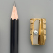 Blyantspisser i metall, liten, M+R, SINGLE, messing